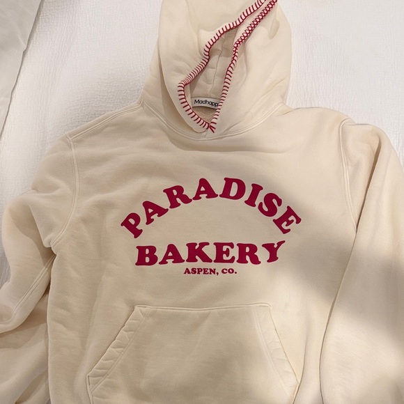 Madhappy Tops - Madhappy Off-White Hoodie with Bold Red Text